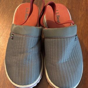 L.L. Bean Gray and Red Sling Back Slippers